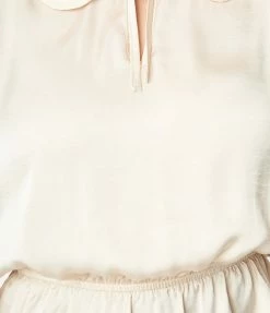 Unique Vintage Champagne Satin Peplum Blouse Clothing