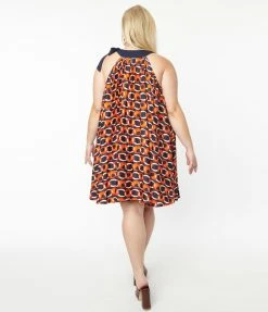 Smak Parlour Plus Size Navy & Red Chain Print Pleated Shift Dress Sale