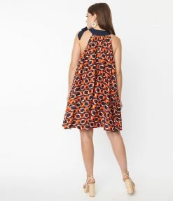 Smak Parlour Navy & Red Chain Print Pleated Shift Dress Sale