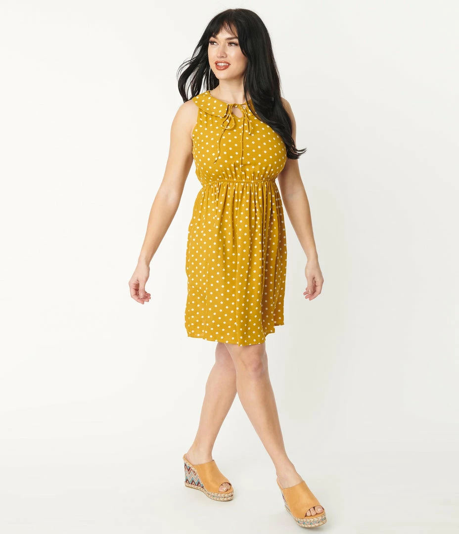 Sm Wardrobe Mustard & White Polka Dot Flare Dress Sale