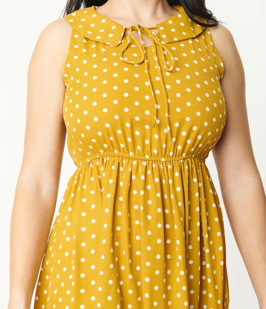Sm Wardrobe Mustard & White Polka Dot Flare Dress Sale