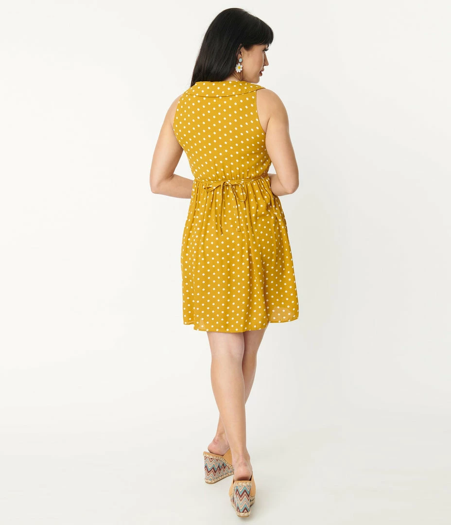 Sm Wardrobe Mustard & White Polka Dot Flare Dress Sale