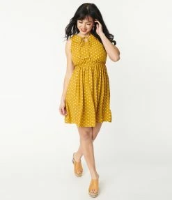 Sm Wardrobe Mustard & White Polka Dot Flare Dress Sale