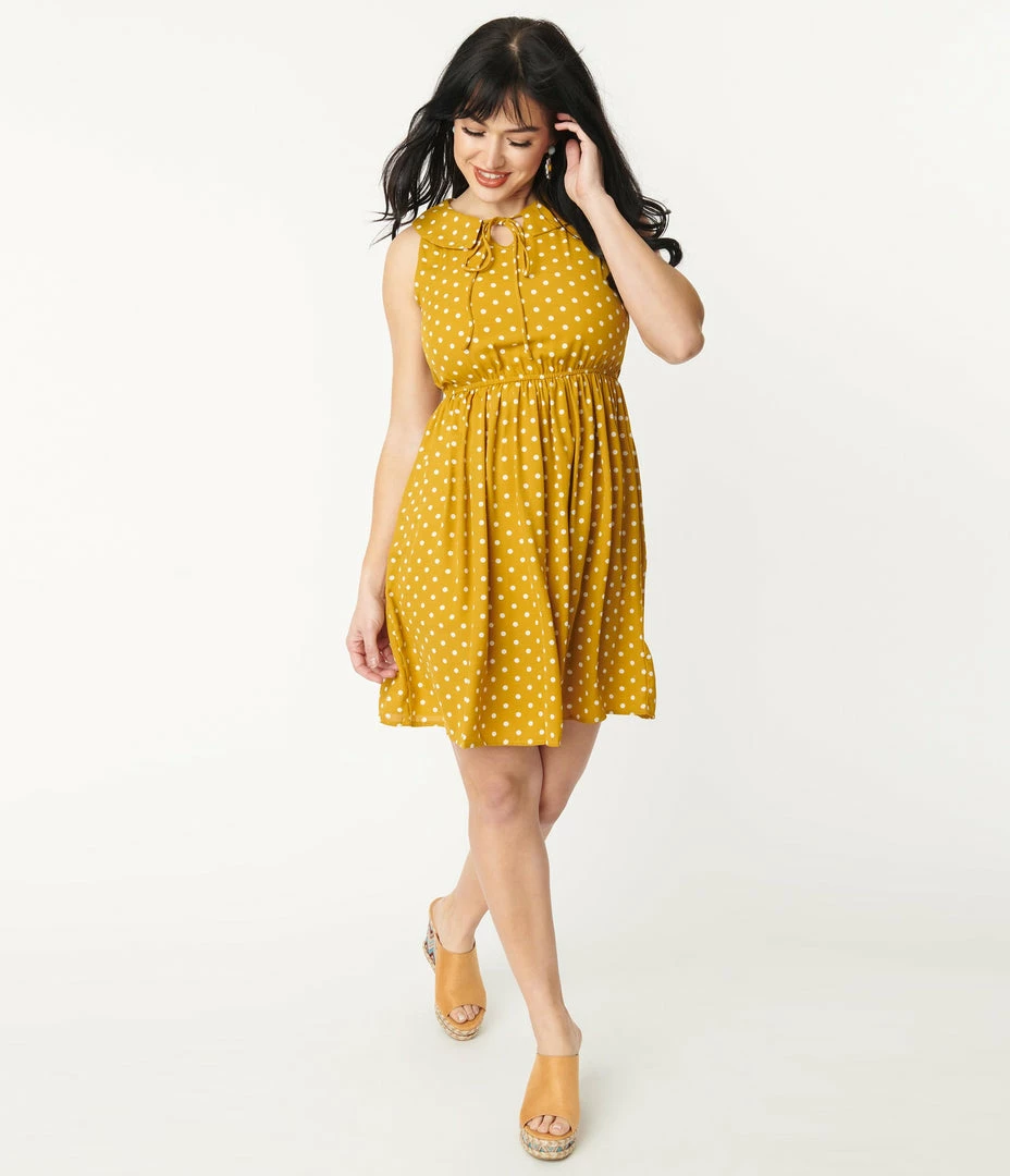 Sm Wardrobe Mustard & White Polka Dot Flare Dress Sale