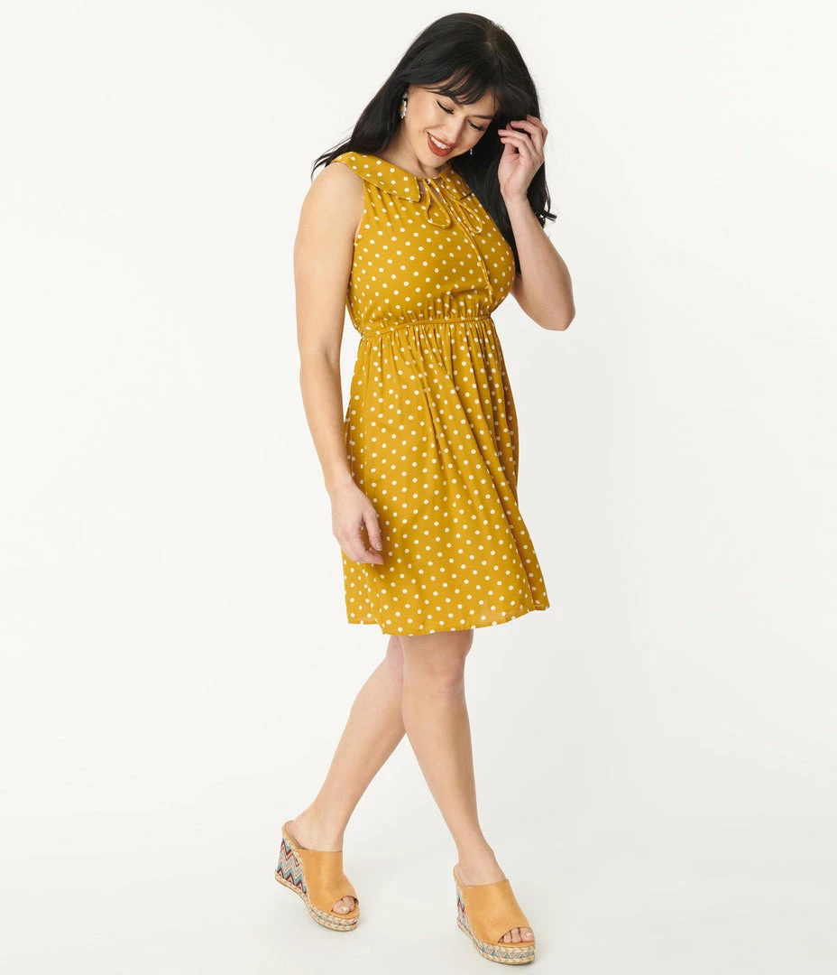 Sm Wardrobe Mustard & White Polka Dot Flare Dress Sale