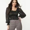 Strut & Bolt Sale Black & White Polka Dots Smock Crop Top