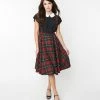 SHEEN Clothing Ltd Trending Red & Green Plaid Sophie Suspender Swing Skirt