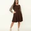 Sale Smak Parlour Brown & Checkerboard Sleeve Flare Dress