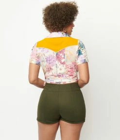 Unique Vintage 1950s Multicolor Patchwork Floral Wrap Star Crop Top Sale