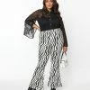 Smak Parlour Plus Size Black & White Wavy Stripe Into The Groove Flare Jeans Sale