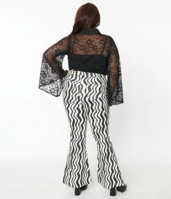 Smak Parlour Plus Size Black & White Wavy Stripe Into The Groove Flare Jeans Sale