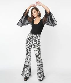 Sale Smak Parlour Black & White Wavy Stripe Into The Groove Flare Jeans