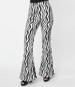 Sale Smak Parlour Black & White Wavy Stripe Into The Groove Flare Jeans