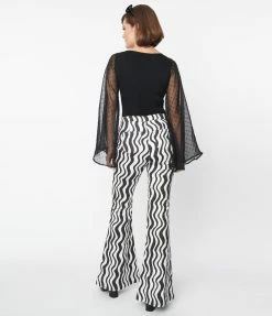 Sale Smak Parlour Black & White Wavy Stripe Into The Groove Flare Jeans