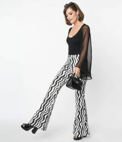 Sale Smak Parlour Black & White Wavy Stripe Into The Groove Flare Jeans