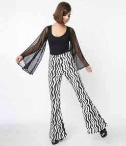 Sale Smak Parlour Black & White Wavy Stripe Into The Groove Flare Jeans