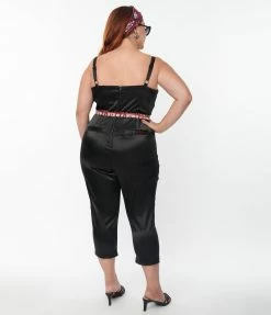 Betty Boop X Unique Vintage Plus Size Black Satin Jumpsuit