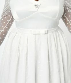 Clothing Unique Vintage Plus Size Ivory Polka Dot Lamar Bridal Swing Dress