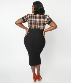 Sale Unique Vintage Plus Size Black High Waist Wiggle Skirt