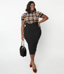 Sale Unique Vintage Plus Size Black High Waist Wiggle Skirt