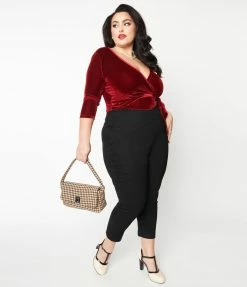 Unique Vintage Plus Size Black V-Waist Crop Pants