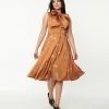 Unique Vintage Rust & Leopard Cat Print Swing Dress Sale