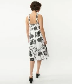 TCEC White & Black Tropical Floral Print Midi Dress Sale