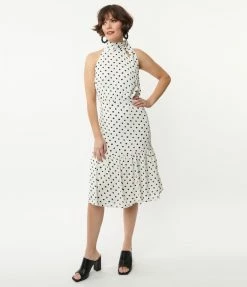 TCEC White & Black Polka Dot Midi Dress Sale