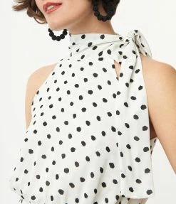 TCEC White & Black Polka Dot Midi Dress Sale