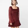 Smak Parlour Burgundy Floral Sleeve Mini Dress