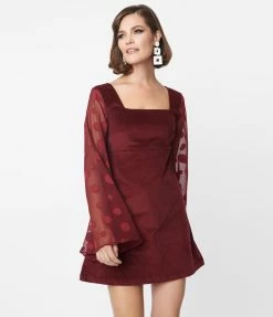Smak Parlour Burgundy Floral Sleeve Mini Dress