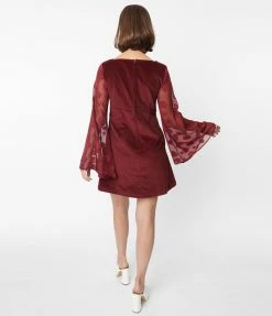 Smak Parlour Burgundy Floral Sleeve Mini Dress