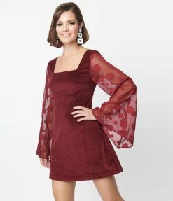 Smak Parlour Burgundy Floral Sleeve Mini Dress