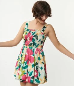 TCEC Mint & Pink Floral Smocked Babydoll Dress Sale