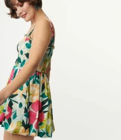 TCEC Mint & Pink Floral Smocked Babydoll Dress Sale