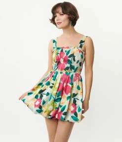 TCEC Mint & Pink Floral Smocked Babydoll Dress Sale