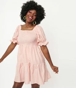 Regenbogen Pink Gingham Fit & Flare Dress Fan Flair