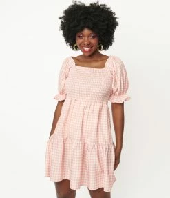 Regenbogen Pink Gingham Fit & Flare Dress Fan Flair