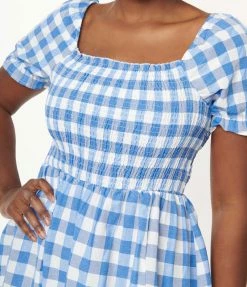 Regenbogen Blue Gingham Smocked Midi Dress Sale