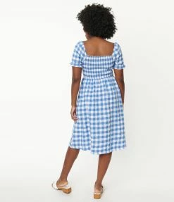 Regenbogen Blue Gingham Smocked Midi Dress Sale