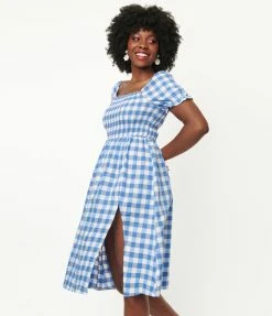 Regenbogen Blue Gingham Smocked Midi Dress Sale