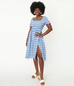 Regenbogen Blue Gingham Smocked Midi Dress Sale