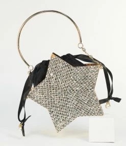 Joia Black Velvet & Gold Rhinestone Star Handbag Handbags
