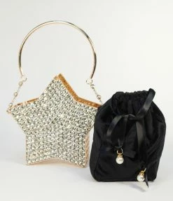 Joia Black Velvet & Gold Rhinestone Star Handbag Handbags