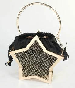 Joia Black Velvet & Gold Rhinestone Star Handbag Handbags