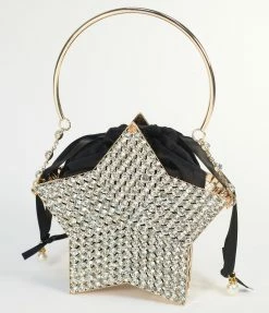 Joia Black Velvet & Gold Rhinestone Star Handbag Handbags