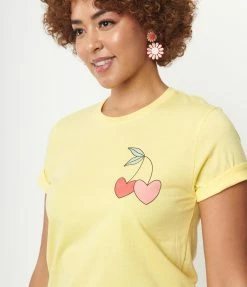 LA Show Room (Olive And Ivory) Sale Yellow & Cherry Hearts Unisex Graphic Tee