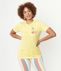LA Show Room (Olive And Ivory) Sale Yellow & Cherry Hearts Unisex Graphic Tee