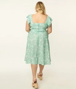SHEEN Clothing Ltd Sale Plus Size Mint & White Floral Swing Dress