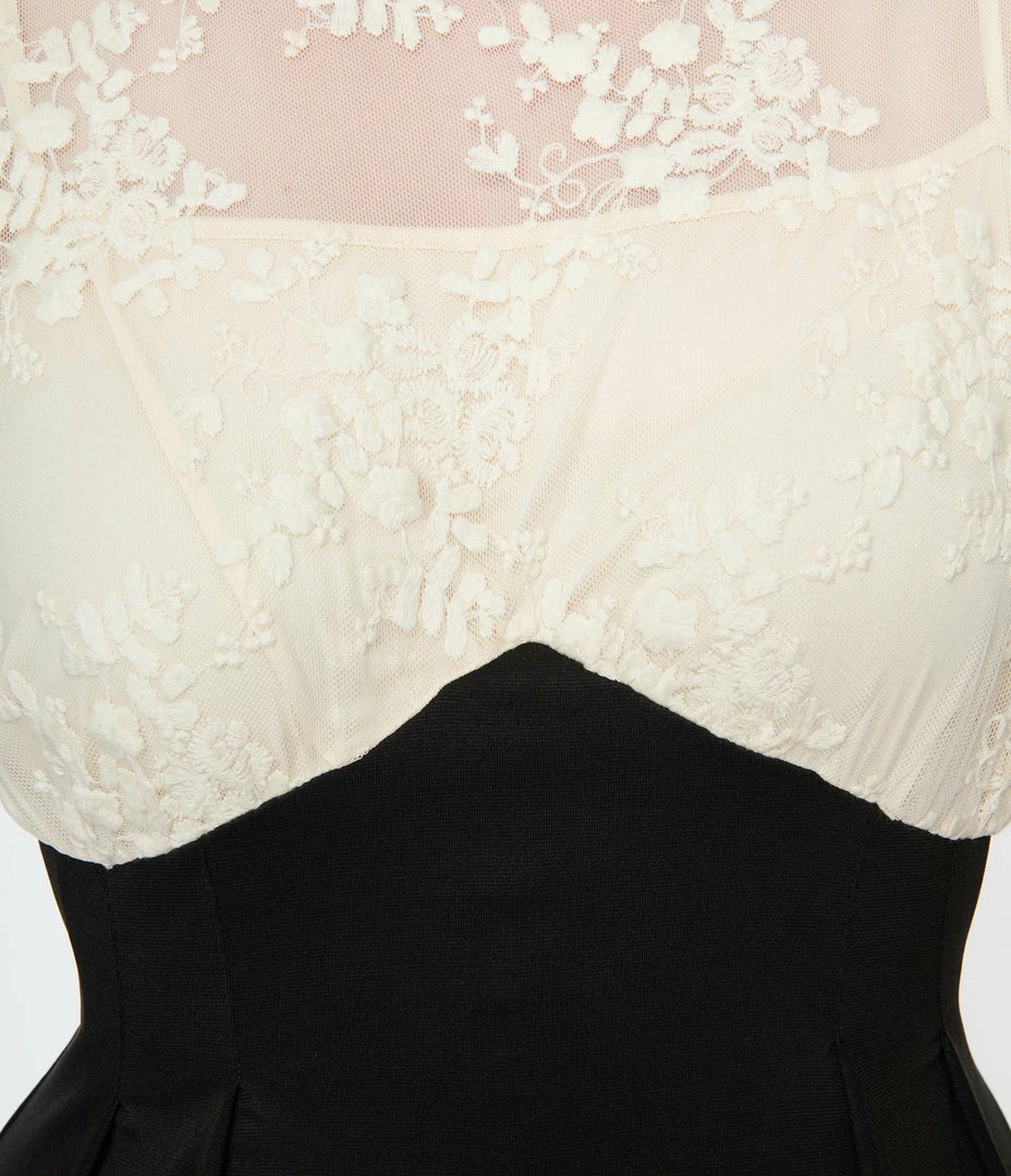 Unique Vintage Ivory Lace & Black Wiggle Dress New Arrivals!